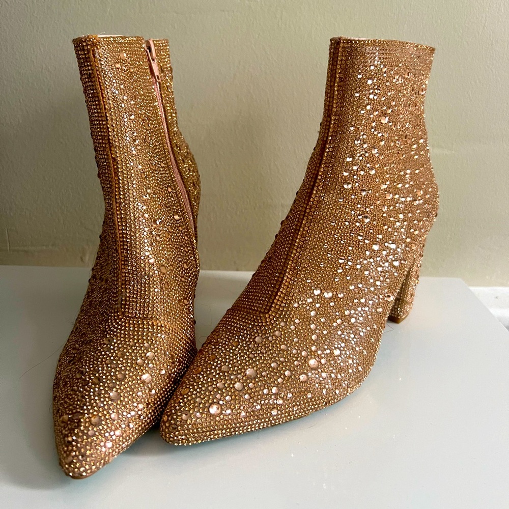 Betsey Johnson Rhinestone Ankle Boots in Blush